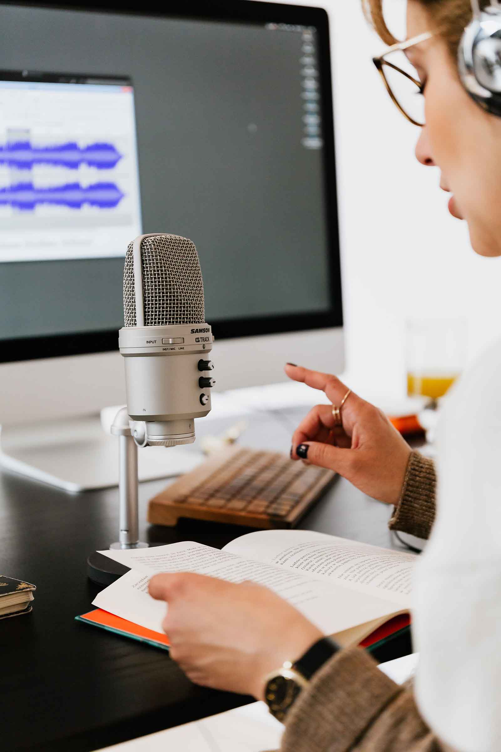 teacher is audio recording an educational content